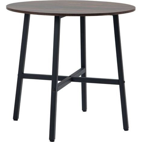 Table ronde de salle à manger de style industriel de 85 cm, couleur marron rustique et équipée de pieds en acier