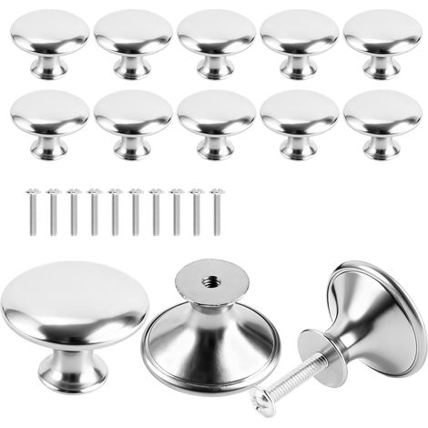 10 Pièces Bouton de Meuble Argenté, 30mm Poignee Meuble en Acier Inoxydable (1/5)