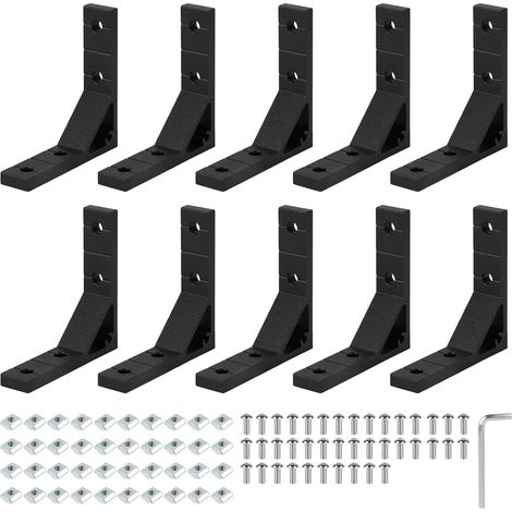 Lot de 10 supports d'angle Matériel de Fixation 2020 Angulaire Angle Connecteurs en Aluminium, Profile Aluminium Equerre Fixation d’Angle, Noir (1/5)