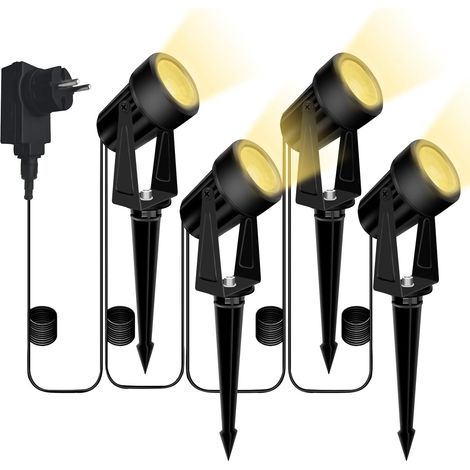 Spot LED Extérieur DC12V, Lot de 4 Spot Éclairage à Piquer, 14M Exterieur Projecteur LED Eclairage, 2700K Blanc Chaud Pour Jardin, Chantier, Aire de Jeux, Terrain de Basket (1/5)
