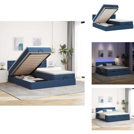 Ottoman-Bett mit Matratzen & LEDs Blau 200x200 cm Stoff - Ottoman-Bett - Ottoman-Betten - Bettrahmen - Bettgestell (1/5)