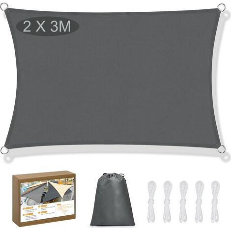 Toile Ombrage Exterieur 2x3m avec œillets, Voile D'ombrage Rectangulaire, Protection UV 95%, Convient pour Cour, Terrasse, Jardin, Piscine, Camping (1/5)