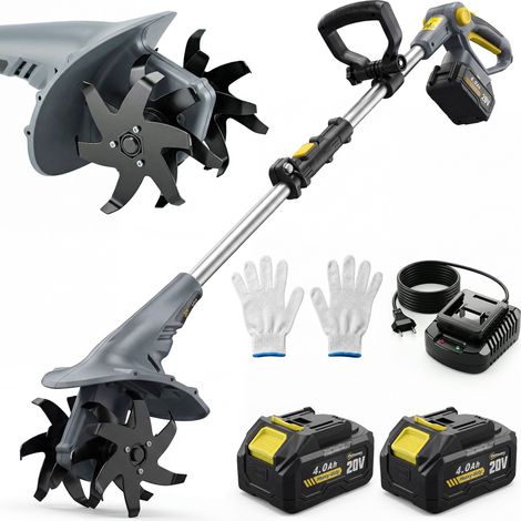 Motobineuse Sans Fil 18V 355W, 2 Batteries 4,0 Ah, Largeur 20 cm, Gris, pour Jardin Potager Culture Terre Extérieur Électrique (1/5)