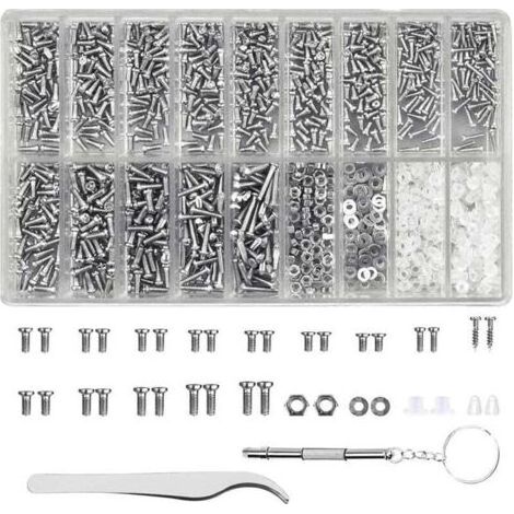 Kit de Réparation Lunettes 1000 Pièces Mini Tournevis Pince à Épiler Vis Écrous Assortiment (1/4)