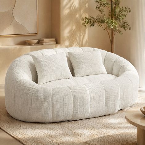 Canapé paresseux 145x95x63 cm beige, dossier haut, tissu chenille et mousse, sans montage MEUBLIV (1/5)
