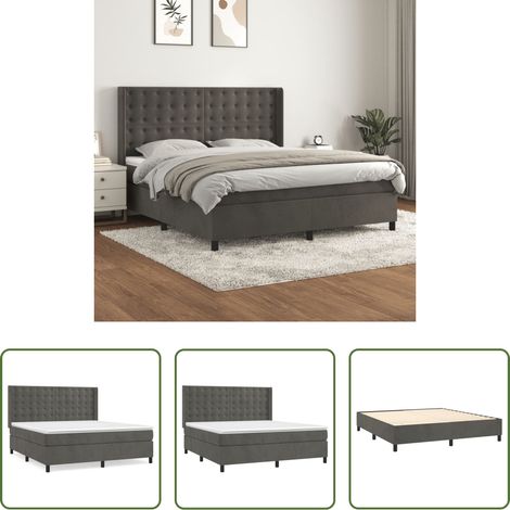 Matelas à ressorts ensachés - Sommier à lattes de lit et matelas Gris foncé 160x200cm Velours (1/5)