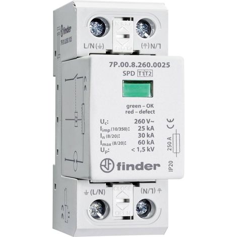 Paraf T1+2 1varist Un 230V Iimp 25kA 1,5kV avec Telesignalisation FINDER 7P0182601025 (1/2)