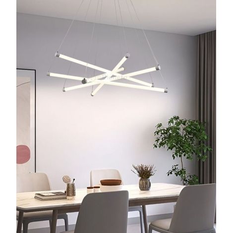Lampadario a sospensione led 55w con stecche bacchette incrociate design moderno luce bianco naturale Bianco freddo