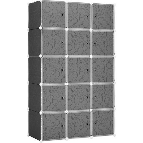 Armoire cubique, 2 grands et 9 petits cubes, plastique et métal, 111 cm (L) x 47 cm (l) x 183 cm (H), noir et blanc (1/5)