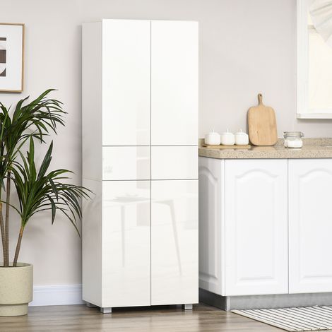 Küchenschrank/Aufbewahrungsmöbel/Sideboard mit 4 Türen und verstellbaren Einlegeböden – Maße 60 cm (B) x 35 cm (T) x 170 cm (H), weiß lackiert