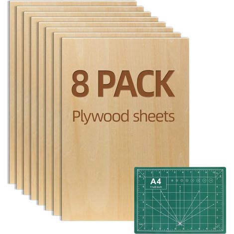 Planche en contreplaqué de tilleul 8PCS A4 300x200mm 2mm – Surface lisse pour pyrogravure et maquettes – Bois brut non traité
