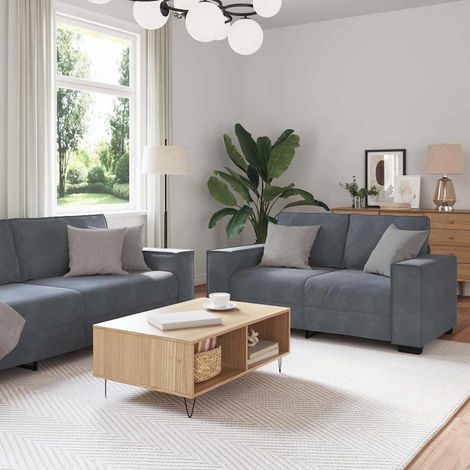 vidaXL Ensemble canapé 2 pcs avec coussins velours gris foncé (1/5)