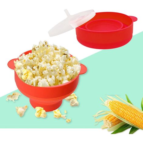 Rote, BPA-freie, faltbare Silikon-Popcornschüssel für die Mikrowelle mit Deckel und Griff, spülmaschinenfest für Filmabende (1/5)