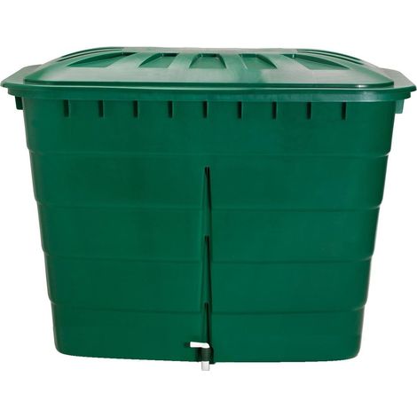 Graf – Cuve rectangulaire 520L pour récupération d'eau de pluie – Couleur verte – Couvercle et robinet inclus – Barres de renfort intérieur