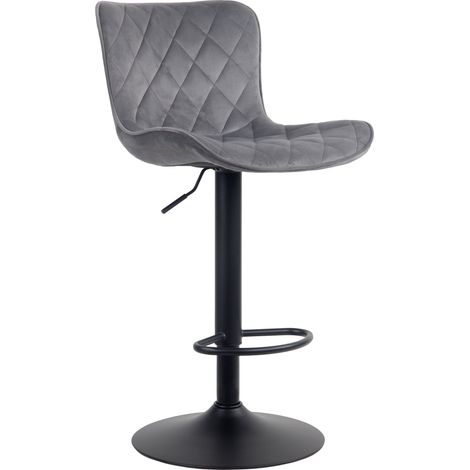 Taburete de bar x1 costura decorativa pie de trompeta altura regulable en metal negro asiento en terciopelo gris oscuro 100004861