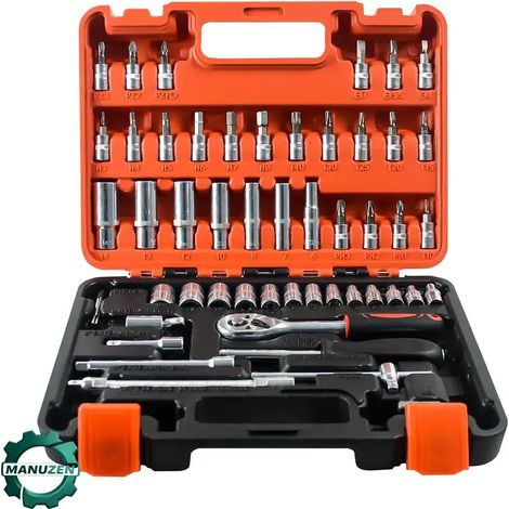 Manuzen - Coffret douilles et cliquet 1/4″ – 53 pièces en Cr-V (1/3)