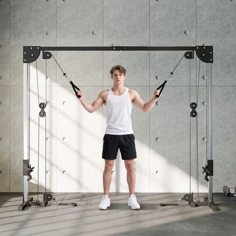 Rack de musculation Crossover, système de poulies à câble, pour 1 ou 2 personnes, acier, plastique, noir