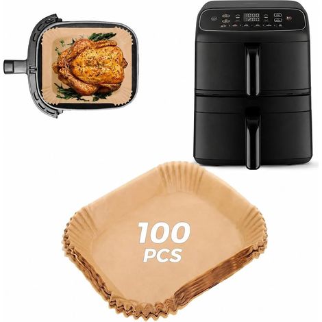 100 Pieces Paper Baking Air Fryer Accessories for Turbo Tower compact 8.6L Double Stack Deep Fryer Oil-free, 21x16cm Non-stick Disposable Parchment Paper for AirFryer CAF-DC861-A (1/5)