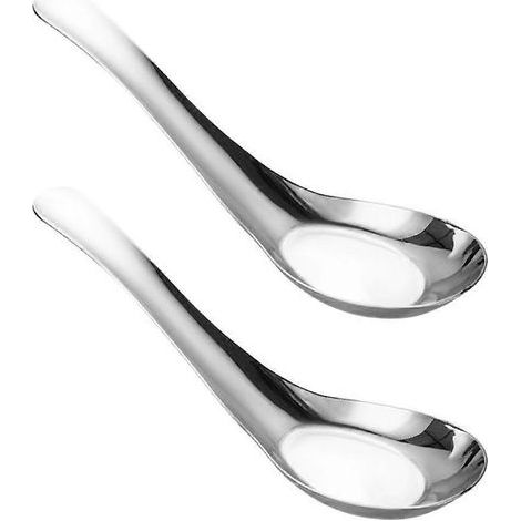Set mit 2 flachen Suppenlöffeln aus Edelstahl, für Restaurantgeschirr oder Müsli – 14,00 x 4,10 x 1,50 cm – Silber (1/2)