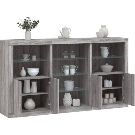 Buffet avec lumières LED sonoma gris 181,5x37x100 cm