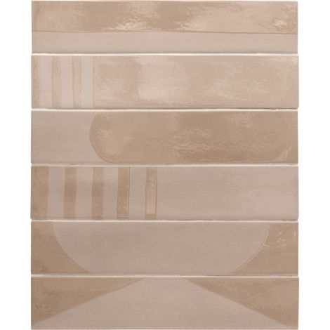 Carrelage sol / mur brique déco mixe mate et brillant effet béton taupe 6x30 cm WADI DECOR TAUPE (vendu par boite de 0,50m2) (1/2)