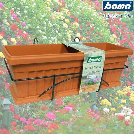 TrAdE Shop Traesio - Fioriera Da Balcone Ringhiera 50cm Balconetta Con Supporto E Sottovaso Completa -