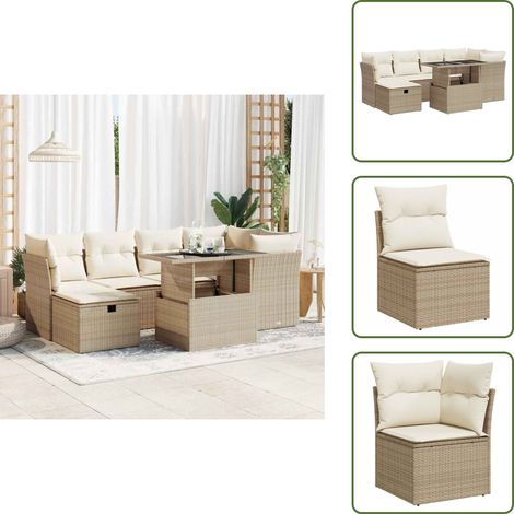 7-tlg. Garten-Sofagarnitur mit Kissen Beige Poly Rattan - Garten Sofagarnitur - Garten Sofagarnituren - Outdoor Sofagarnitur - Sofagarnitur Terrasse (1/5)