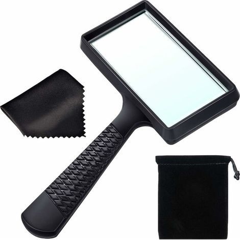 Tragbare 5-fache Vergrößerungslupe, 9,6 x 4,8 cm (3,77 x 1,89 Zoll), rechteckige Lupe, kratzfeste Glaslinse, für Senioren, Lesen, Hobbys, Reparaturen, Beobachtung (1/5)