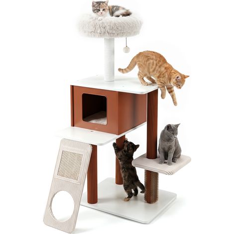 Arbre à Chat, avec Griffoir et Rampe, Grandes Plateformes, Confortable Niche, Mobilier pour Appartements, Petits & Grands Chats, 77,5 x 75 x 130 CM (1/5)