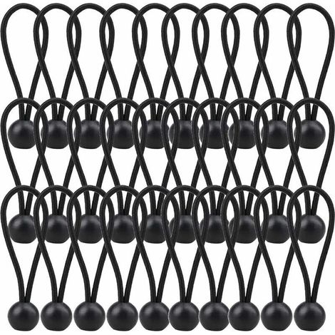 Tendeur Élastique 140mm Corde Élastique pour Bâche Pavillon Camping Tente Rideaux 30 Pièces Noir (1/4)
