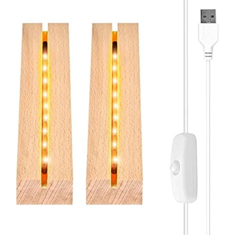 Vegena 2 Pièces Socle Lumineux Led Bois, Base Led Lumineuse Support LED avec Interrupteur Usb pour Affichage De Bureau Boule De Cristal Plaque Acrylique (20cm de Long, Blanc Chaud) (1/5)