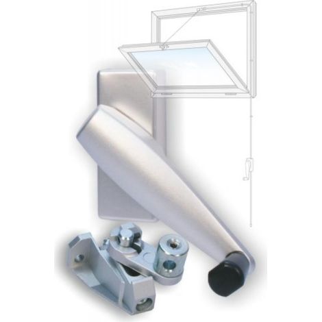 Ferme-imposte Mistral 3m00 gris – Tubes zingués – Manœuvre treuil avec manivelle amovible – Ouverture modulable 0 à 450 mm – Comtra