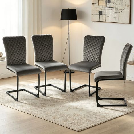 AINPECCA Dining Chairs Set of 4 Grey Velvet Dining Chair with Padded Seat, High - Back and Stylish Modern Design Kitchen Chairs for Dining Room (Grey, 4) (1/5)