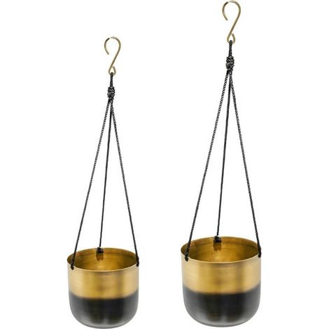 Oscar Two Tone Hanging Planter (Set of 2) - Metal - L16.5 x W16.5 x H61 cm - Gold