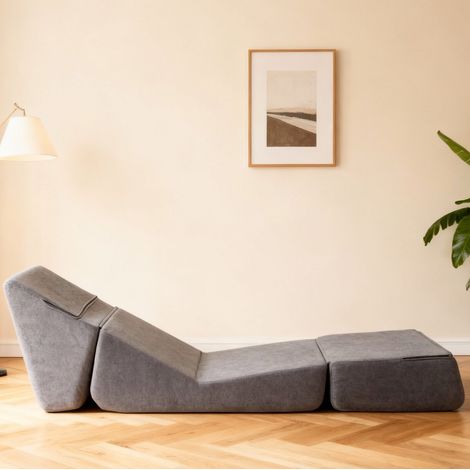 Canapé convertible aus Flanellstoff in Grau, 3-fach klappbares Bodensofa (1/5)