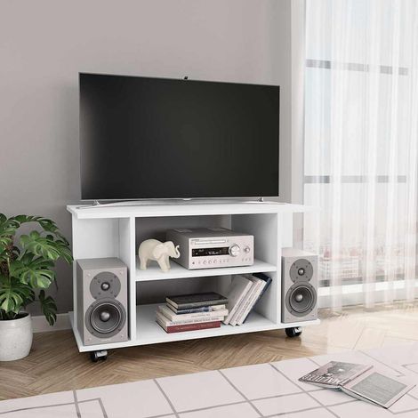 vidaXL Meuble TV avec roulettes blanc 80x40x45 cm bois d'ingénierie (1/5)
