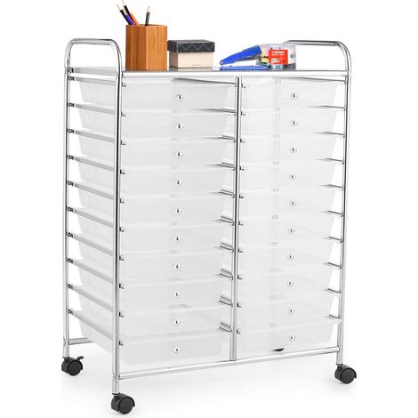 COSTWAY Carrello di Stoccaggio con 20 Cassetti, Carrello portaoggetti con 4 Ruote, Carrello Multiuso per Scuola Ufficio Cucina, 64 x 39 x 88 cm (Trasparente) (1/5)
