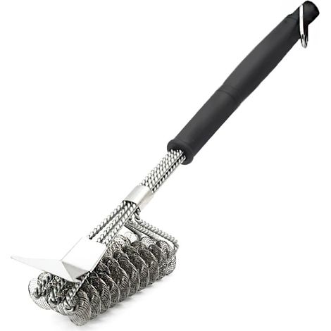 Filiyano-Brosse pour barbecue avec grattoir en acier inoxydable 304 et long manche, pour barbecues à charbon et électriques, noire (1/4)