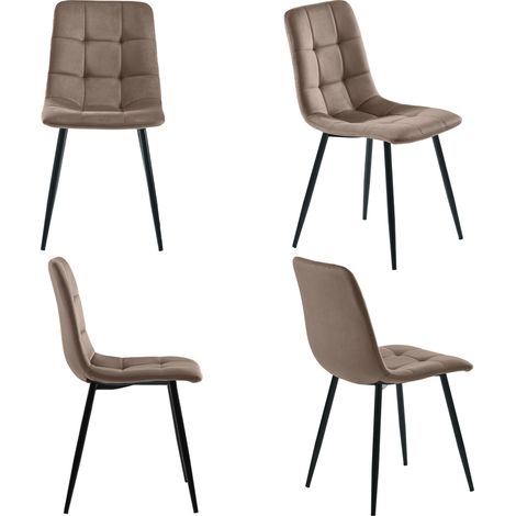 Set di 4 sedie da pranzo in velluto marrone con struttura in metallo (1/5)