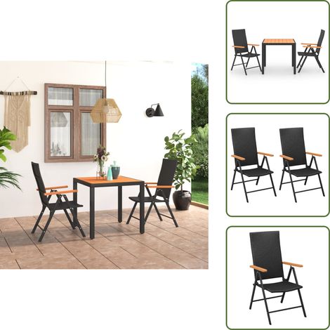Ensemble à manger de jardin 3 pcs noir et marron - Salon De Jardin - Meuble De Jardin - Set De Salon De Jardin - Table Et Chaises - Table Basse (1/5)