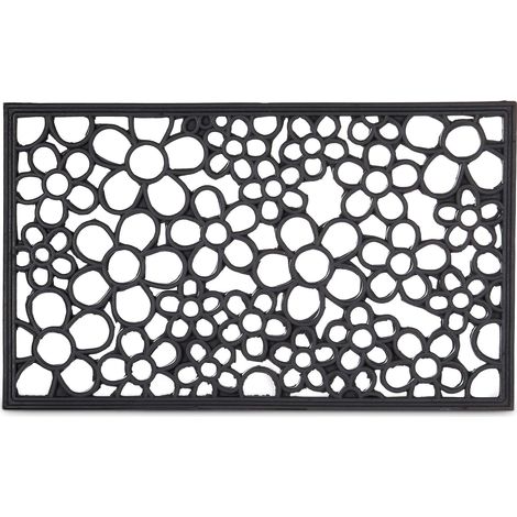 Paillasson tapis de sol antidérapant en caoutchouc motifs fleurs résistant porte entrée garage couloir extérieur L x l 75 x 45 cm noir (1/5)