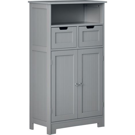 Meuble de salle de bain avec 2 tiroirs, niche, placard avec porte, étagère réglable, 60 x 30 x 109 cm, gris (1/5)