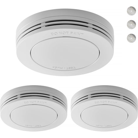 Détecteur de fumée, Alarme Incendie Ultra-Fin, Batterie 10 Ans, sans LED Clignotante, Fonction Test et Silencieux, 85 DB, avec tampons adhésifs, Lot de 3 (1/5)