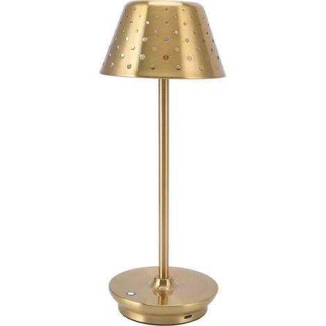 Lampe de bureau LED rétro, design épuré, sans fil, intensité variable par simple pression, idéale pour les chambres, bars et restaurants (couleur or). (1/5)