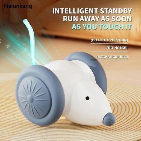 Souris électrique interactive pour chat, jouet pour animaux de compagnie rechargeable par USB, auto-divertissant avec queue lumineuse, design silencieux de dessin animé pour toutes les races (1/5)