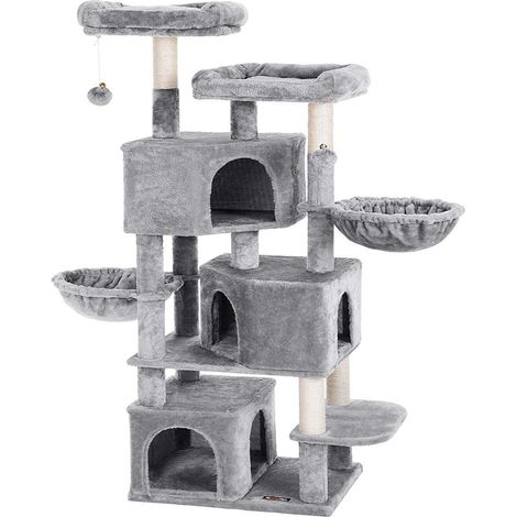 Árbol rascador grande para gatos con 3 casitas 164 cm de altura gris claro 120001159 (1/3)