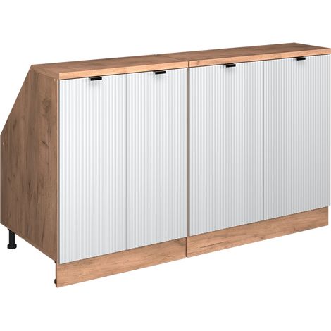 Meuble sous pente R-Line, Blanc cannelé, 140cm Lot de 2 caissons 60 cm de profondeur, Vicco
