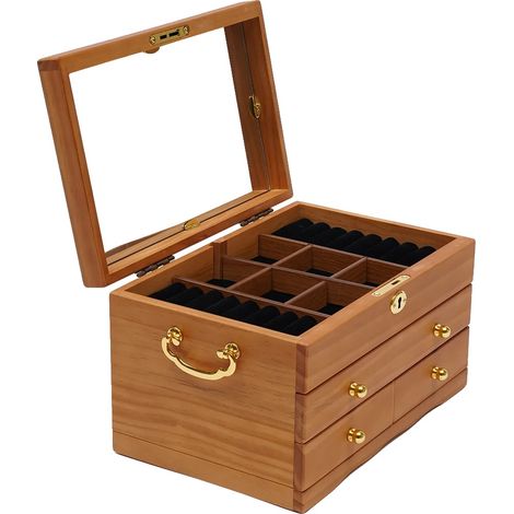 Joyero organizador de 3 niveles, estilo vintage con espejo, de madera. (1/5)