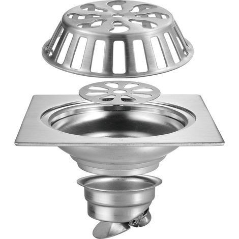 Siphon de sol extérieur en acier inoxydable épaissi pour salle de bain-siphon de sol extérieur pour balcon siphon de sol extérieur antiblocage brossé en acier inoxydable 100 × 100 mm (1/5)