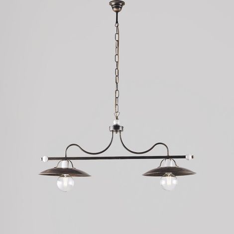 Araña industrial de hierro blanco marrón dorado dos luces 87x h36 cm